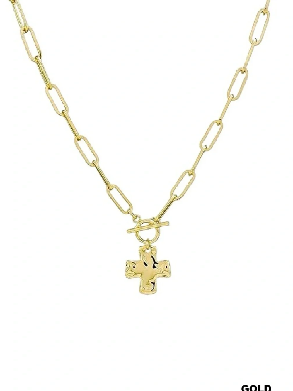 NOTABLE HAMMERED CROSS TOGGLE NECKLACE